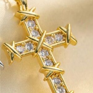 Minimalist Cross Titanium Steel 18K Gold Plated Silver